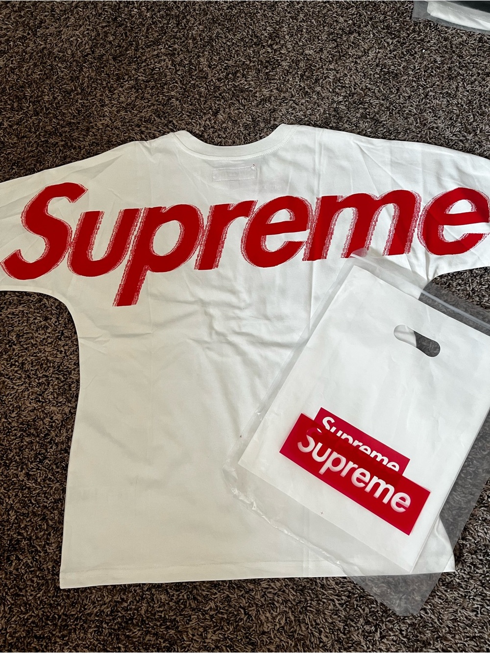 Supreme White T-Shirt with Large Red Logo